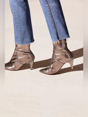 Free People Silver Metallic Leather Lexi Heel Boots
